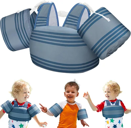Miniatura 17 de Vvinca Chaleco de natación para niños pequeños de 22 a 66 libras (2 a 6 años) - Flotadores de piscina 3 en 1 para niños con bandas de brazo