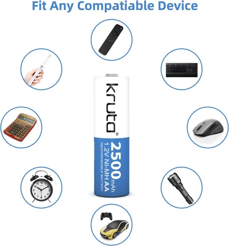 Miniatura 4 de Baterías AA recargables, baterías solares Ni-MH doble A de 2500 mAh, alta capacidad, 1.2 V, precargadas para luces solares al aire libre, cadena