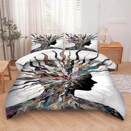 Miniatura 3 de kxry Juego de edredón de arte abstracto, tamaño twin, para todas las estaciones, juego de ropa de cama suave, juego de ropa de cama con retrato