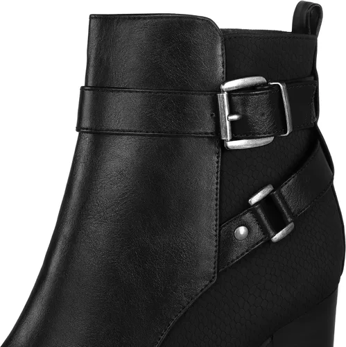 Miniatura 2 de mysoft Women's Ankle Boots Chunky Stacked Heel Zipper Booties
