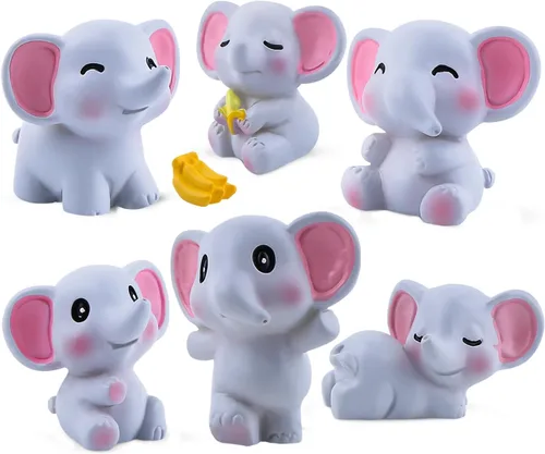 Paquete de 6 mini figuras de elefante para decoración de pasteles, encantadores personajes de elefantes, decoración de jardín de hadas en miniatura