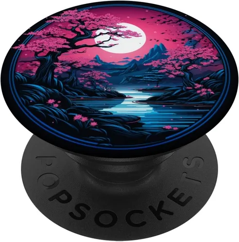 Miniatura 6 de PopSockets MagSafe PopGrip de color rosa japonés Sakura Cherry Blossom Moon PopSockets para iPhone