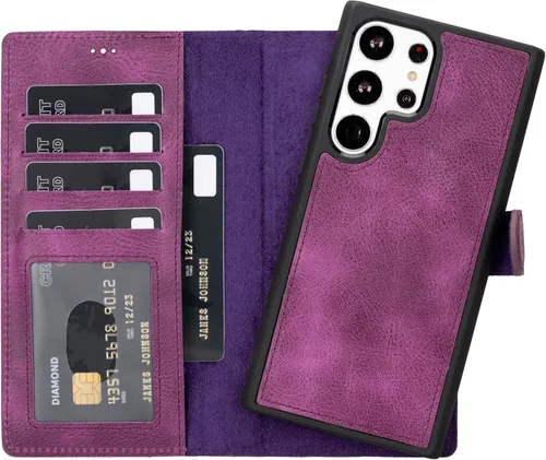 Miniatura 51 de HARDISTON Funda de piel compatible con Samsung Galaxy S22 Ultra – Funda magnética fuerte desmontable hecha a mano con tarjeteros y soporte, Negro