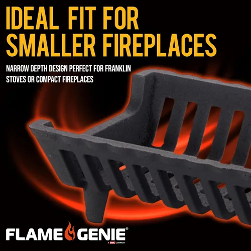 Miniatura 2 de Flame Genie Rejilla de chimenea de hierro fundido resistente, espacio libre de 1 ½ pulgadas, 15 pulgadas