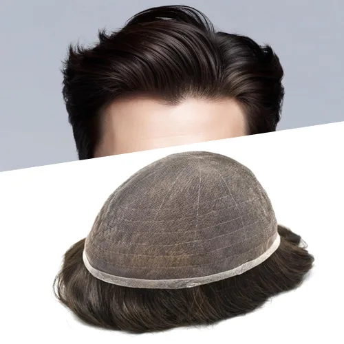 Miniatura 51 de Toupee For Men Real Human Hair System Mens Hair Piece Breathable Mens Toupee Durable Men Hairpiece 6X8#1 Jet Black 80% Density