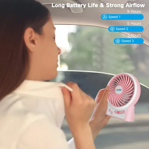 Miniatura 3 de efluky Mini ventilador de escritorio de 3 velocidades con luz LED, ventilador USB portátil silencioso para el hogar, oficina, viajes, campamento, al