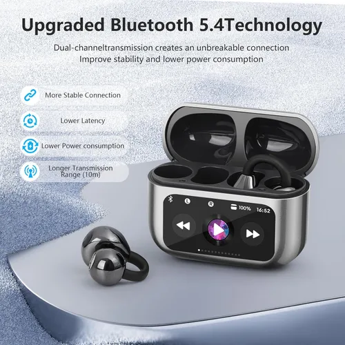 Miniatura 3 de Auriculares ultra abiertos Bluetooth 5.4 inalámbricos con clip con pantalla digital, estuche de carga de 40 horas de reproducción, auriculares