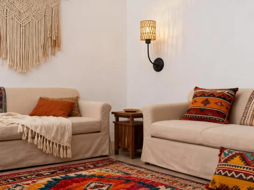 Miniatura 8 de Yosoan Juego de 2 lámparas de pared de ratán estilo bohemio envueltas, lámparas de estilo granja vintage con cableado fijo dorado, trenzado de latón