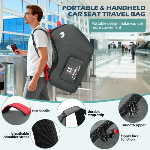 Miniatura 7 de RAINSMORE Bolsa de viaje para asiento de automóvil infantil para avión, compatible con todos los asientos de automóvil Nuna Pipa y base Chicco Gris