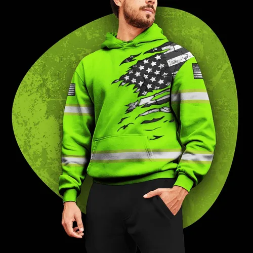 Miniatura 2 de Sudadera con capucha de alta visibilidad con la bandera de Estados Unidos para hombre, sudadera con capucha reflectante de seguridad para Sudadera