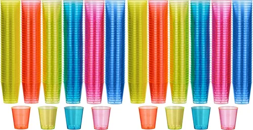Miniatura 11 de MATANA 300 vasos de chupito de plástico neón (1 onza), vasos de chupito de fiesta para degustación de vino, condimentos, salsa, chupitos de gelatina