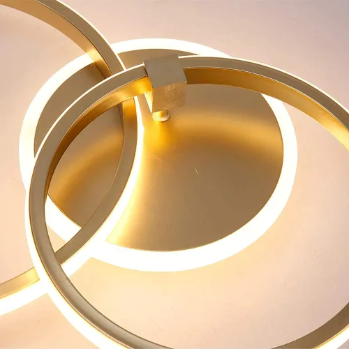Miniatura 4 de Lámpara de techo LED moderna, lámpara de techo de montaje empotrado de 40 W con círculo de dos anillos, lámparas acrílicas doradas para sala