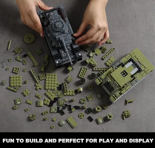 Miniatura 5 de Conjuntos de construcción de juguetes de tanques del ejército de la Segunda Guerra Mundial (1008 piezas) Compatibles con Lego, crea un tanque