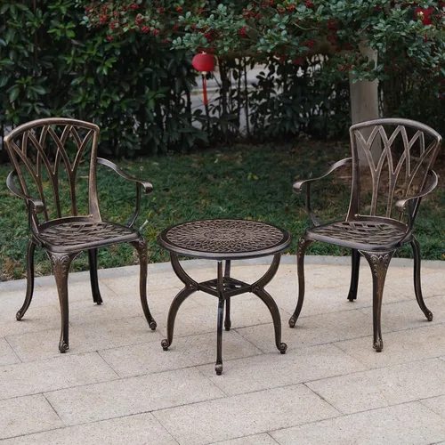 Miniatura 7 de YKSY&YKSY Jardin DE CENTENNAIL - Juego de muebles de jardín de 3 piezas para exteriores, de aluminio fundido, resistente al óxido, diseño