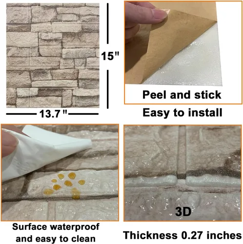 Miniatura 7 de Yutianli 10PSC 3D paneles de pared despegar y pegar ladrillo falso paneles de pared autoadhesivos 3D ladrillo papel pintado espuma piedra panel