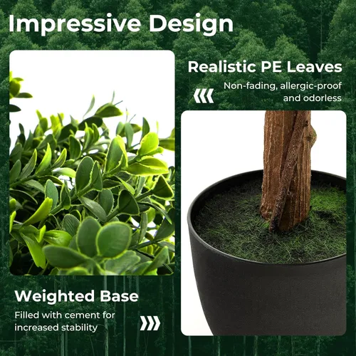 Miniatura 3 de Goplus Árbol de bola artificial de boj de 40 pulgadas, paquete de 2 plantas artificiales en maceta con maceta de plástico rellena de cemento