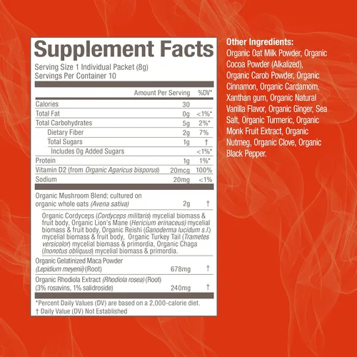 Miniatura 2 de OM MUSHROOM SUPERFOOD Morning Energy Blend - Mezcla de bebida de hongos sin café con Cordyceps, melena de león, rodiola y vitamina D2 - Energía