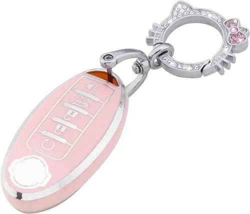 Miniatura 8 de Pangpai Funda de Llavero Rosa para Mercedes Benz, Protección de Funda de Llave de TPU Suave con Llavero Brillante Compatible con Clase C E S M CLS