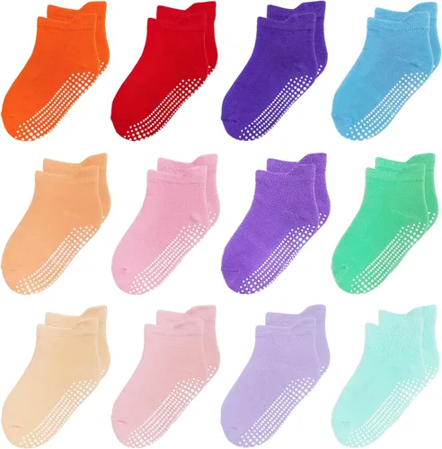 Miniatura 8 de 12 paquetes de calcetines antideslizantes para niños y bebés con agarres, 1-7 años, calcetines de algodón para tobillo para niños y niñas