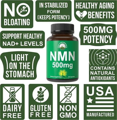 Miniatura 3 de Suplemento NMN Mononucleótido de nicotinamida estabilizado de ultra alta resistencia 500 mg por cápsula. 2 cápsulas = 1,000 mg de NMN. Aumenta