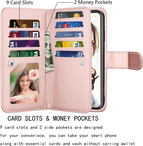 Miniatura 2 de Njjex Funda tipo cartera para iPhone XR, para iPhone XR, piel sintética [9 ranuras para tarjetas] Soporte de crédito de identificación [desmontable]