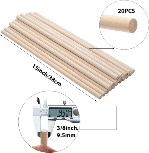 Miniatura 2 de Varillas de madera redondas de madera maciza de 3/8 x 15 pulgadas, 20 piezas de varillas de madera para macramé para manualidades, palos de madera