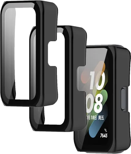 Paquete de 2 fundas de reloj compatibles con Huawei Band 6/Honor Band 7 6 para hombres y mujeres, marco de carcasa de PC y película templado HD para