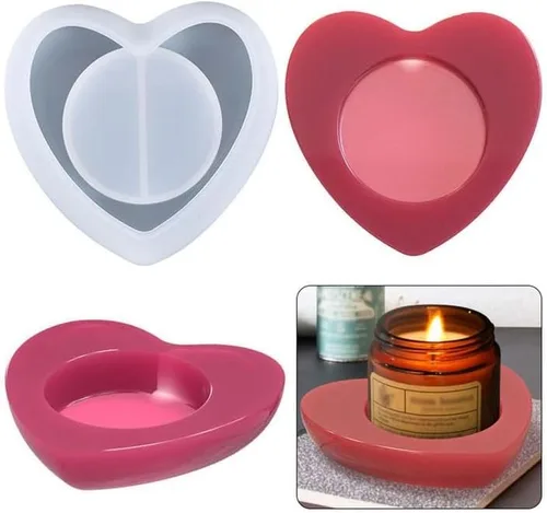 Miniatura 2 de Portavelas de resina para candelitas, forma de corazón, moldes de silicona de fundición epoxi para decoración de mesa del hogar