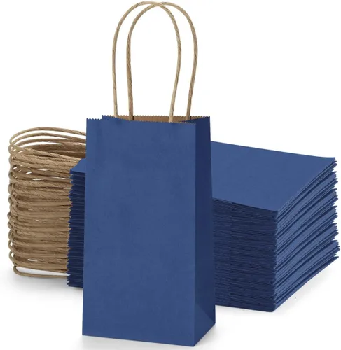 Miniatura 7 de BagDream Paquete de 50 bolsas pequeñas de papel kraft de 3.5 x 2.4 x 6.7 pulgadas con asas, mini bolsas de regalo de fiesta, bolsas de dulces, bolsa