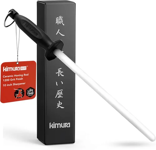 Miniatura 5 de Kimura® Acero de afilado profesional, varilla de afilado de 10 pulgadas, afilador de cuchillos de acero al carbono, acero magnetizado, mango