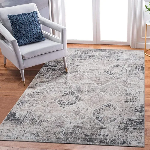 Miniatura 11 de NAAR PAYAS Collection - Alfombra de área de 6 x 9 pies, diseño de medallón crema y azul, no se desprende, resistente a las manchas, para sala