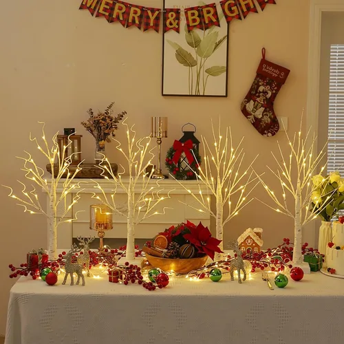 Miniatura 10 de Árbol de abedul preiluminado de 2 pies con 72 luces LED y control remoto - Árbol titilante de hadas con cambio de color RGB para decoraciones