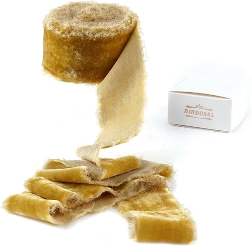Miniatura 28 de Cinta de terciopelo negro de 1.5 pulgadas, cinta de terciopelo de seda deshilachada negra, terciopelo rústico de Navidad para regalo, borde crudo