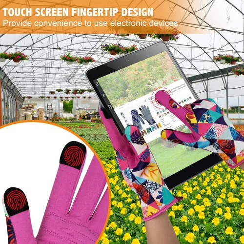 Miniatura 5 de Guantes de jardinería de cuero para mujer, guantes de jardín a prueba de espinas, diseño de pantalla táctil, guantes de trabajo resistentes