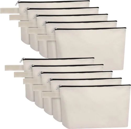 Miniatura 39 de 10 bolsas de maquillaje de lona de algodón con parte inferior y correa, bolsa de cosméticos multiusos con cremallera, bolsa de aseo de viaje, bolsa