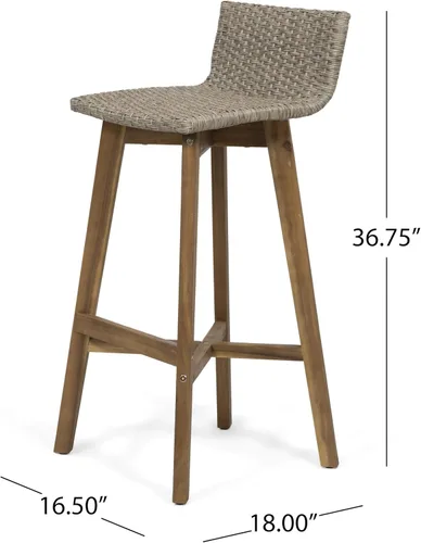 Miniatura 3 de GDFStudio Taburetes de bar de madera y mimbre para exteriores (juego de 4), marrón claro y teca