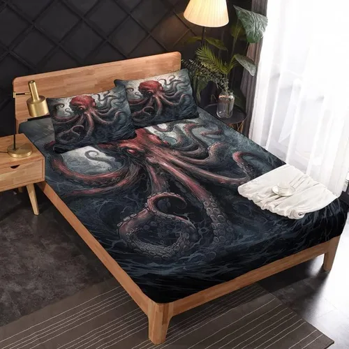 Miniatura 2 de Octopus Sheets - Juego de sábanas de tamaño individual, sábanas de microfibra suave, bolsillo profundo, sábanas y fundas de almohada estampadas sin