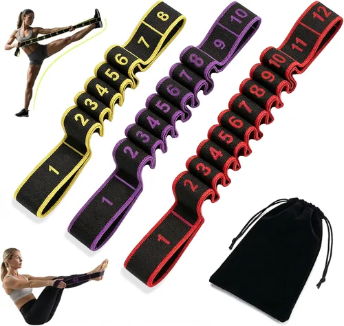3 bandas de resistencia de fitness para estiramientos y yoga, banda de resistencia elástica de 8, 10, 12 segmentos, bandas de ejercicio ajustables