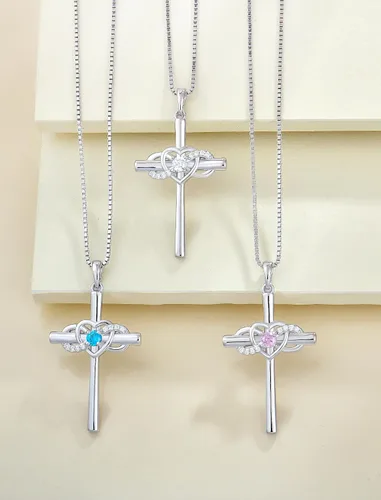 Miniatura 4 de YL Collar de cruz de plata de ley con colgante de crucifijo de corazón infinito para mujer