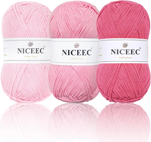 Miniatura 27 de NICEEC Hilo de algodón suave de 3 madejas, 5 capas, mezcla de algodón, suave y resistente, hilo para ganchillo y tejido, manualidades de bricolaje