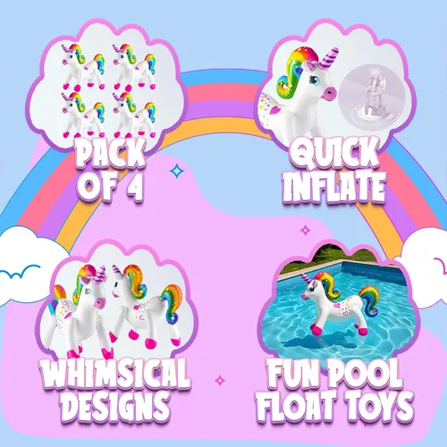 Miniatura 5 de Decoraciones inflables de fiesta de unicornio – (paquete de 4) 24 pulgadas – Unicornios grandes de arco iris inflables para decoraciones