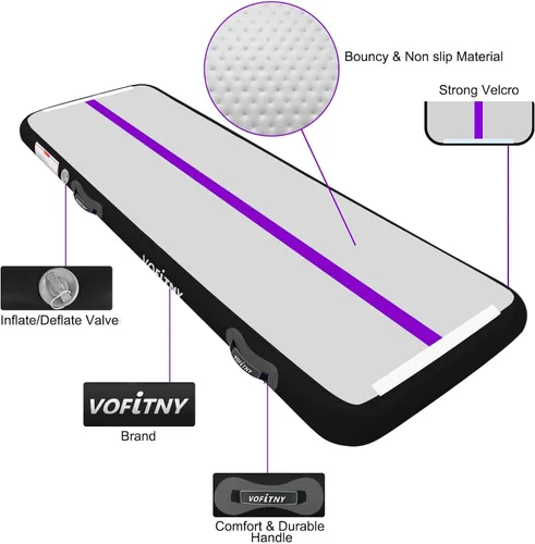Miniatura 6 de VOFiTNY - Esterilla inflable de gimnasia con pista de caídas y barril de aire octogonal con bomba para uso doméstico/gimnasio Negro/Púrpura+Rodillo