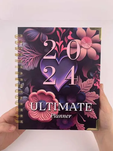 Agenda mensual/semanal 2024, elegante diseño de flores moradas, enero a diciembre de 2024, 8.5 x 6.4 pulgadas, encuadernación en espiral doble