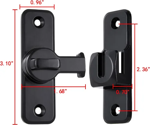 Miniatura 2 de INIRET Cerradura de pestillo giratorio de seguridad mejorada negra - Pestillo de puerta deslizante y oscilante de 90/180 grados de servicio pesado