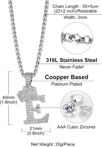 Miniatura 6 de Richsteel A-Z - Collar con inicial de corona para hombres y mujeres, chapado en oro de 18 quilates, circonita cúbica brillante, colgante