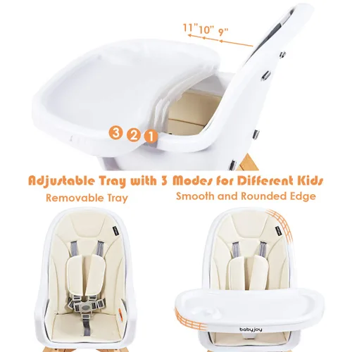 Miniatura 3 de BABY JOY Silla alta 3 en 1, silla alta convertible Baby Eat & Grow de madera, silla mecedora, asiento elevador, sillas de comedor para bebés