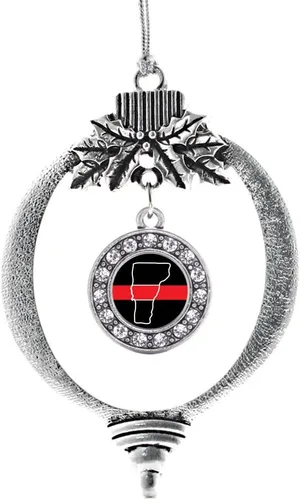 Miniatura 160 de Inspired Silver - Bonita bandera estadounidense - Adorno de Navidad plateado - Adorno de árbol de Navidad con dije circular con circonita cúbica
