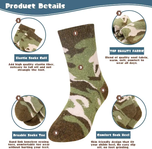 Miniatura 4 de Calcetines cálidos de lana para niños y niñas calcetines gruesos de invierno térmicos suaves acogedores calcetines de cuello redondo para niños