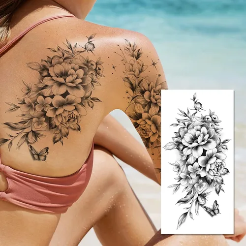 Miniatura 7 de EMOME 12 hojas de tatuajes temporales sexys para mujeres, flores de medio brazo, manga de tatuajes falsos, calcomanías de tatuaje realistas