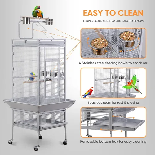 Miniatura 3 de SUPER DEAL PRO - Jaula grande para pájaros 2 en 1 de 61 pulgadas con soporte rodante Playtop loro chinchilla pinzón jaula guacamayo conure cacatúa